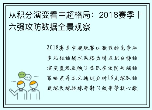 从积分演变看中超格局：2018赛季十六强攻防数据全景观察